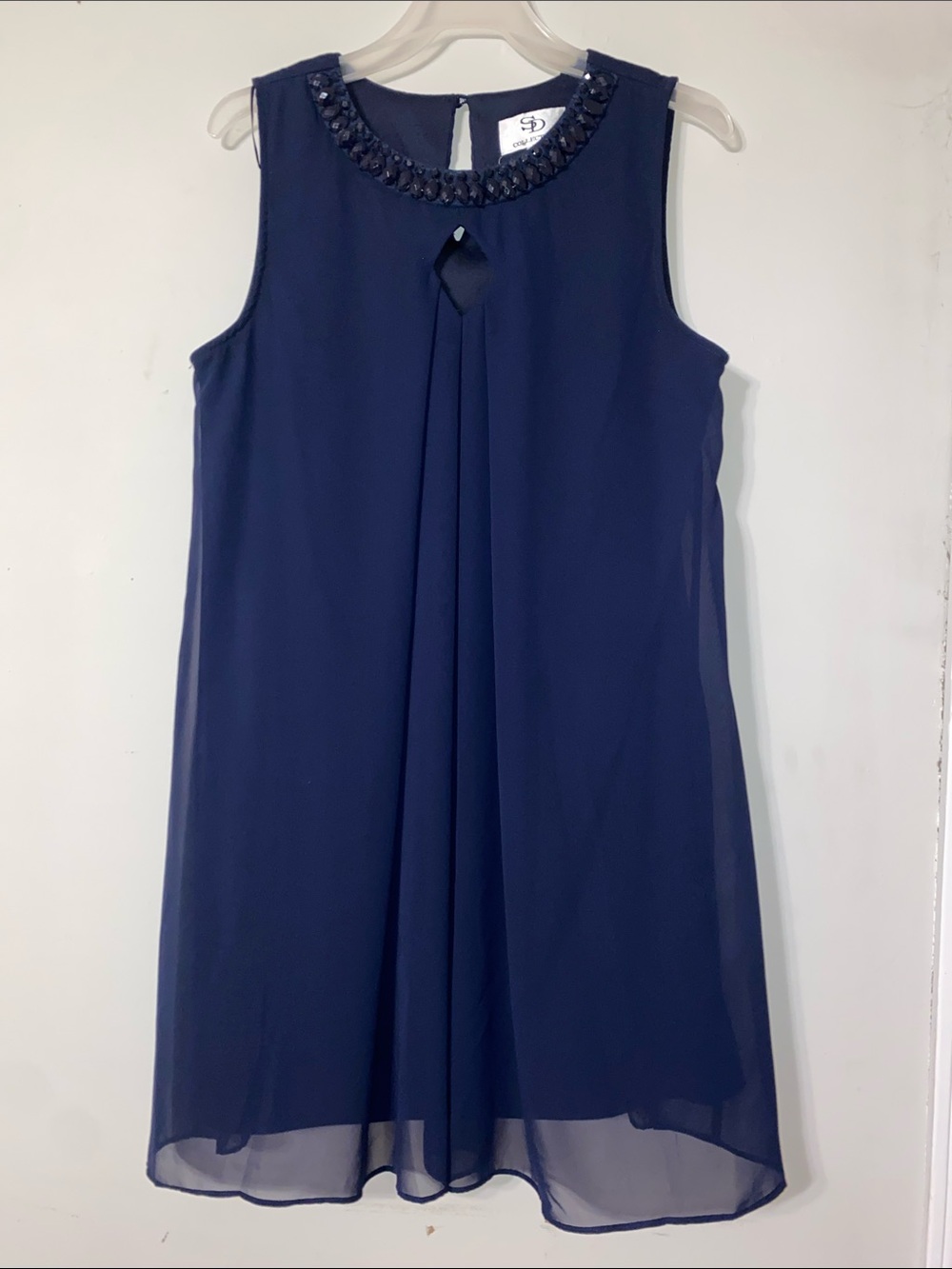 SD Collection Navy Beaded Neck Sleeveless Mini Dress